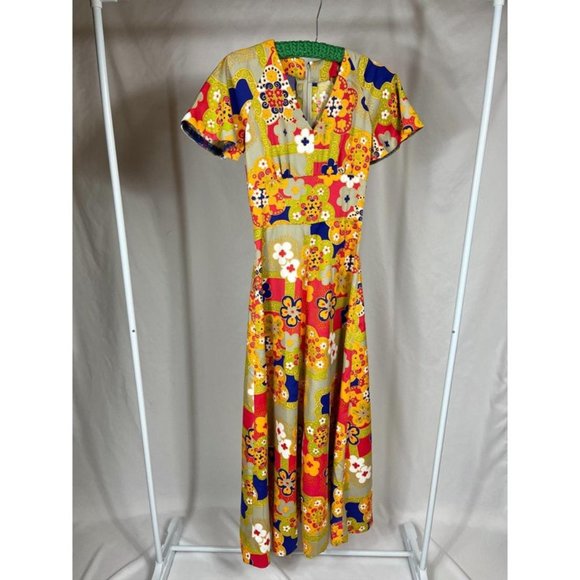 VINTAGE Dress Handmade Boho Floral Flutter Sleeve | J14 - Picture 4 of 8